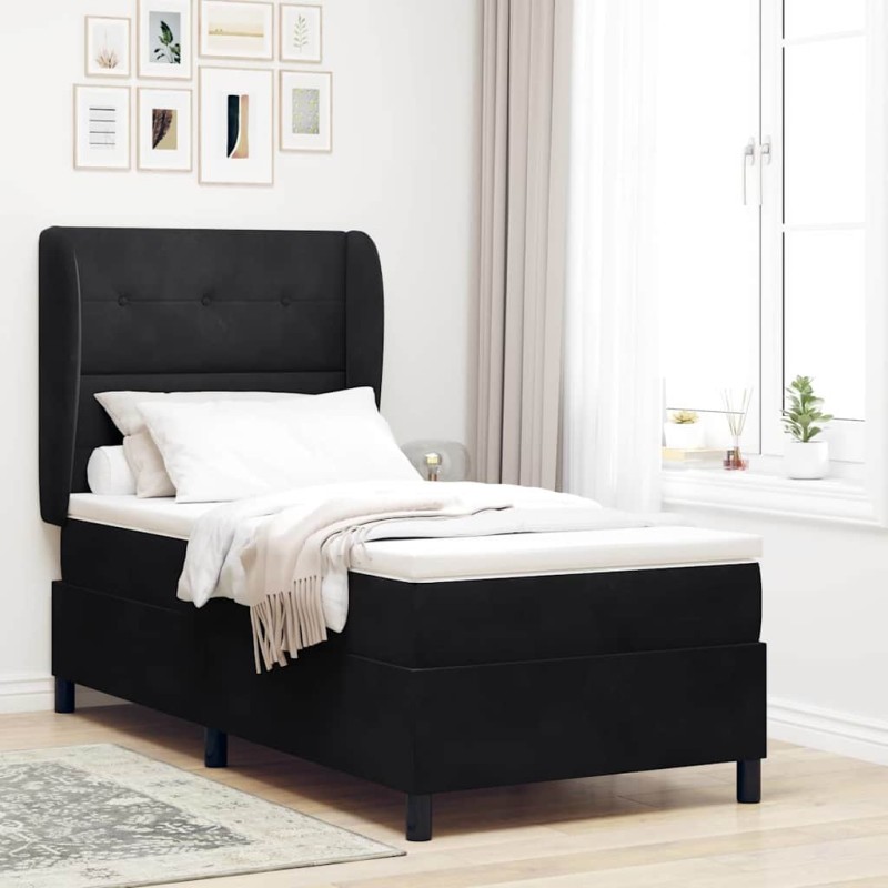 vidaXL Letto con molle e materasso nero 100x200 cm in velluto vidaXL Letto con molle e materasso nero 100x200 cm in velluto