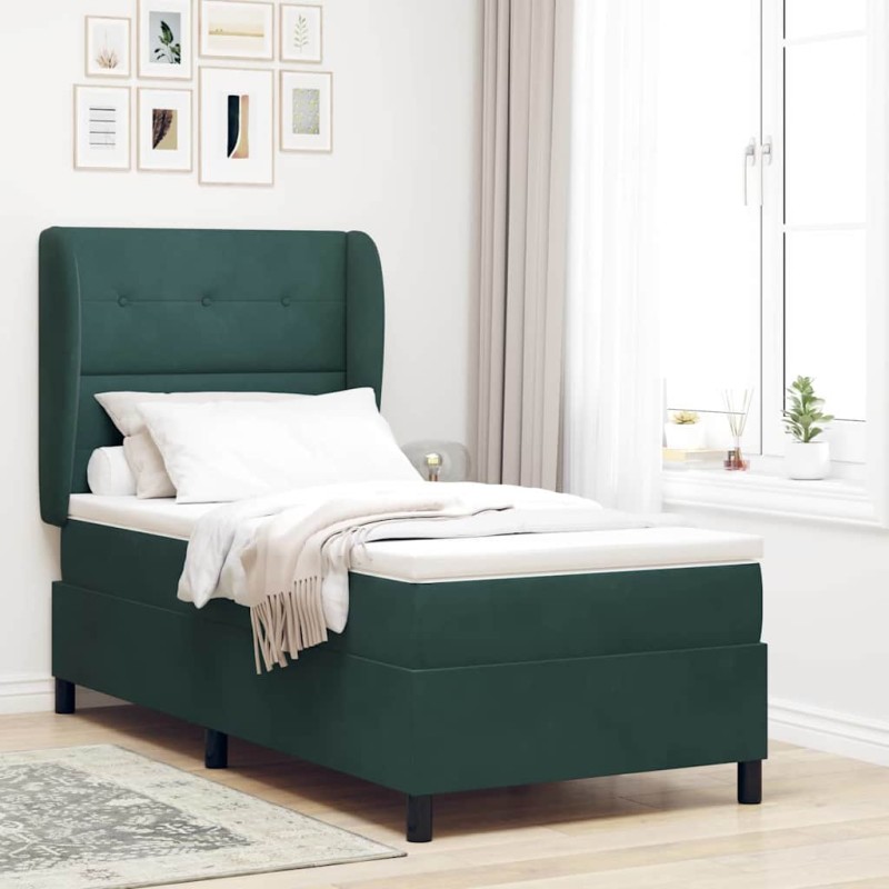 vidaXL Letto con Molle e Materasso Verde Scuro 100x200 cm in Velluto vidaXL Letto con Molle e Materasso Verde Scuro 100x200 cm in Velluto