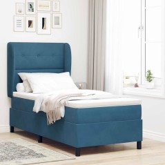 vidaXL Letto a molle con materasso blu scuro 100x200 cm in velluto