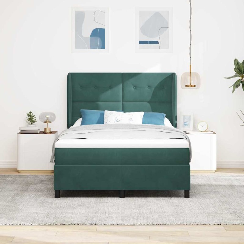 vidaXL Letto con molle e materasso verde scuro, 140x190 cm, in velluto