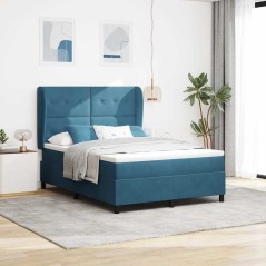 vidaXL Letto a Molle con Materasso Blu Scuro 140x190 cm in Velluto