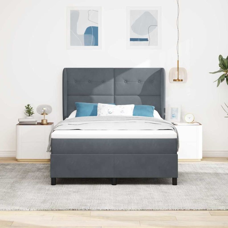 vidaXL Letto con Molle e Materasso - Grigio Scuro - 140 x 200 cm - Velluto