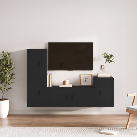 Set Mobili Porta TV 4 pz Nero in Legno Multistrato