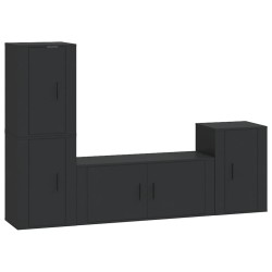 Set Mobili Porta TV 4 pz Nero in Legno Multistrato