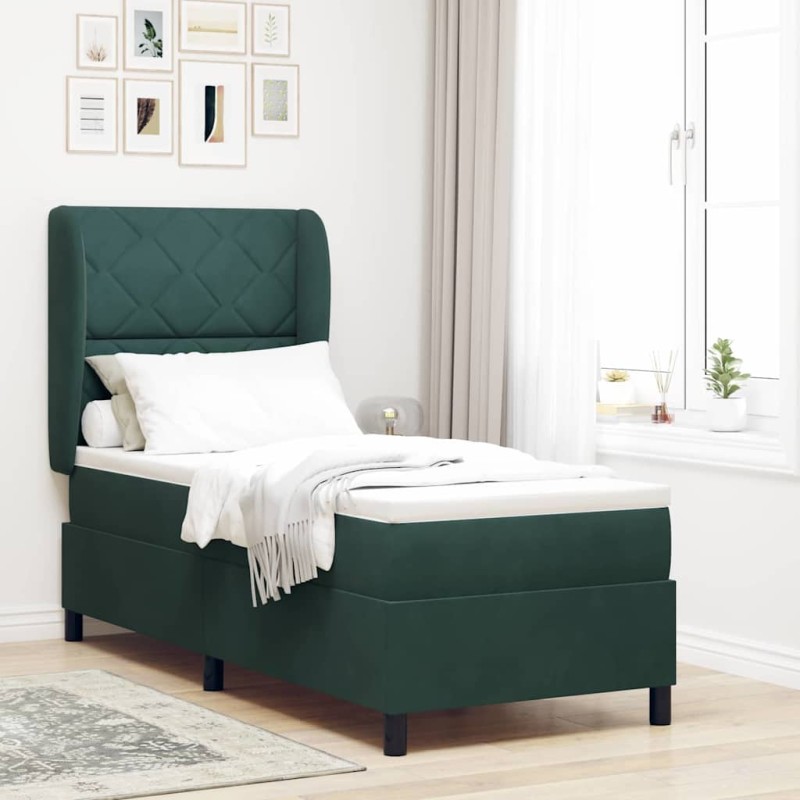 vidaXL Letto a Molle con Materasso Verde Scuro 80x200 cm in Velluto