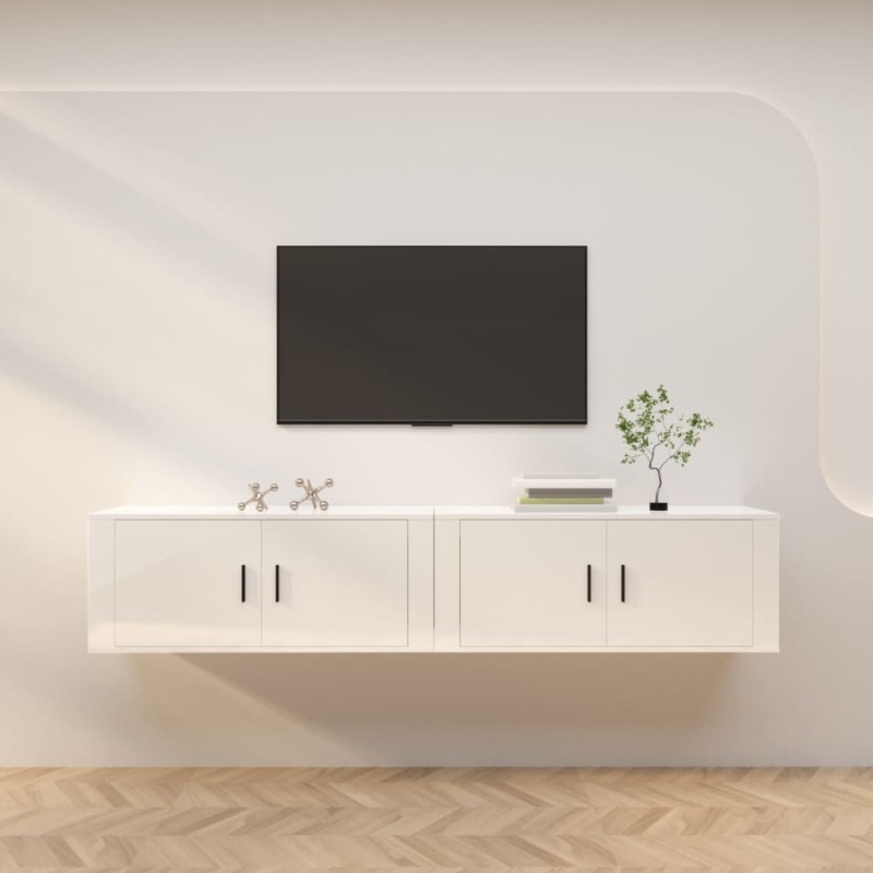 Mobili Porta TV a Parete 2 pz Bianco Lucido 100x34,5x40 cm Mobili Porta TV a Parete 2 pz Bianco Lucido 100x34,5x40 cm