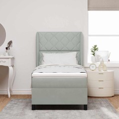vidaXL Letto con molle e materasso grigio chiaro 90x200 cm in velluto