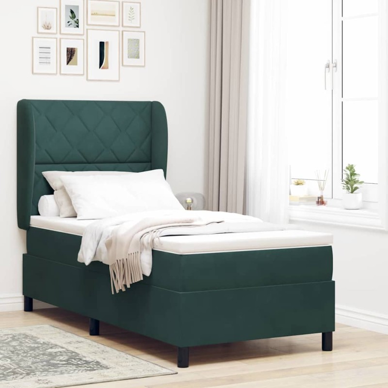 vidaXL Letto con Molle e Materasso Verde Scuro, 90x200 cm, Velluto vidaXL Letto con Molle e Materasso Verde Scuro, 90x200 cm, Velluto