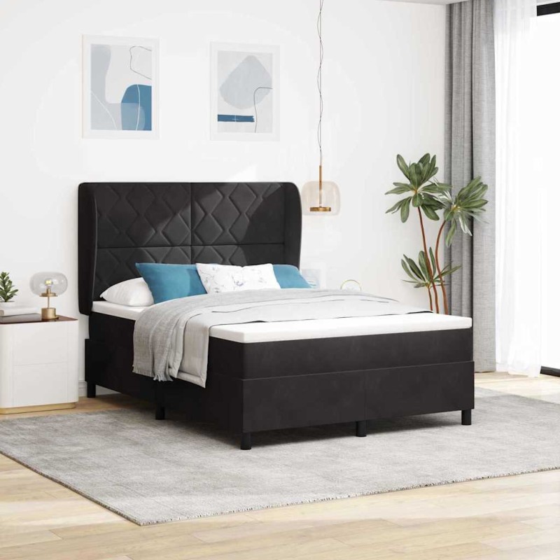 vidaXL Letto con molle e materasso nero, 140x190 cm, in velluto vidaXL Letto con molle e materasso nero, 140x190 cm, in velluto
