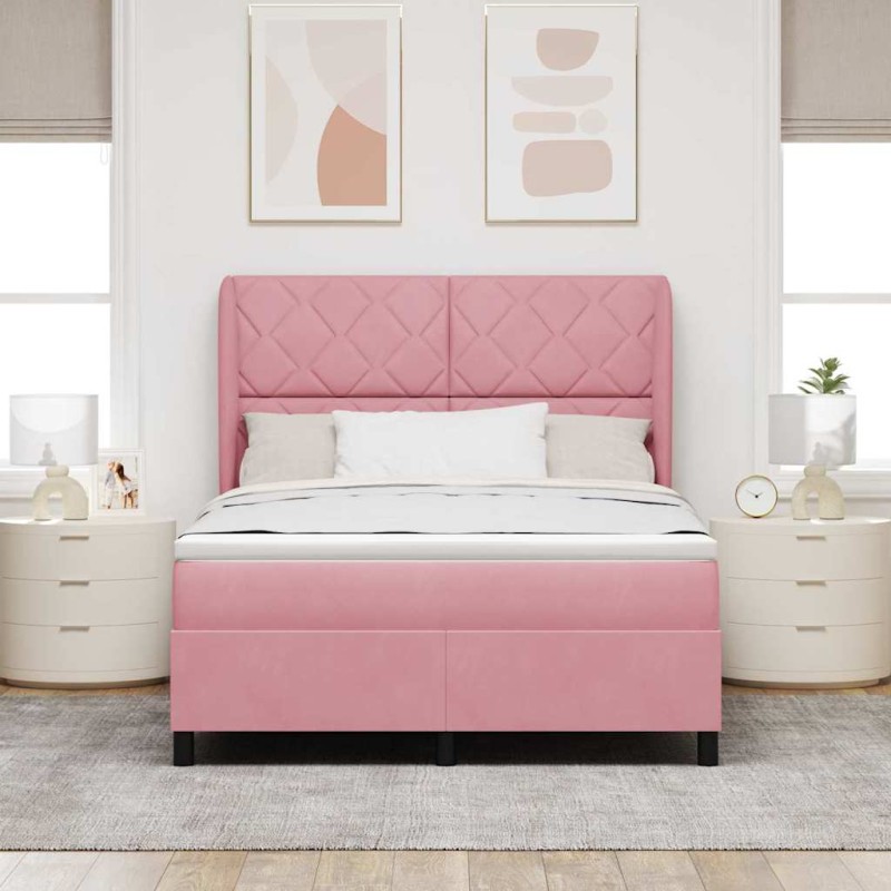 vidaXL Letto a molle con materasso rosa 140x190 cm in velluto