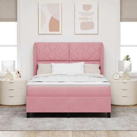 vidaXL Letto a molle con materasso rosa 140x190 cm in velluto