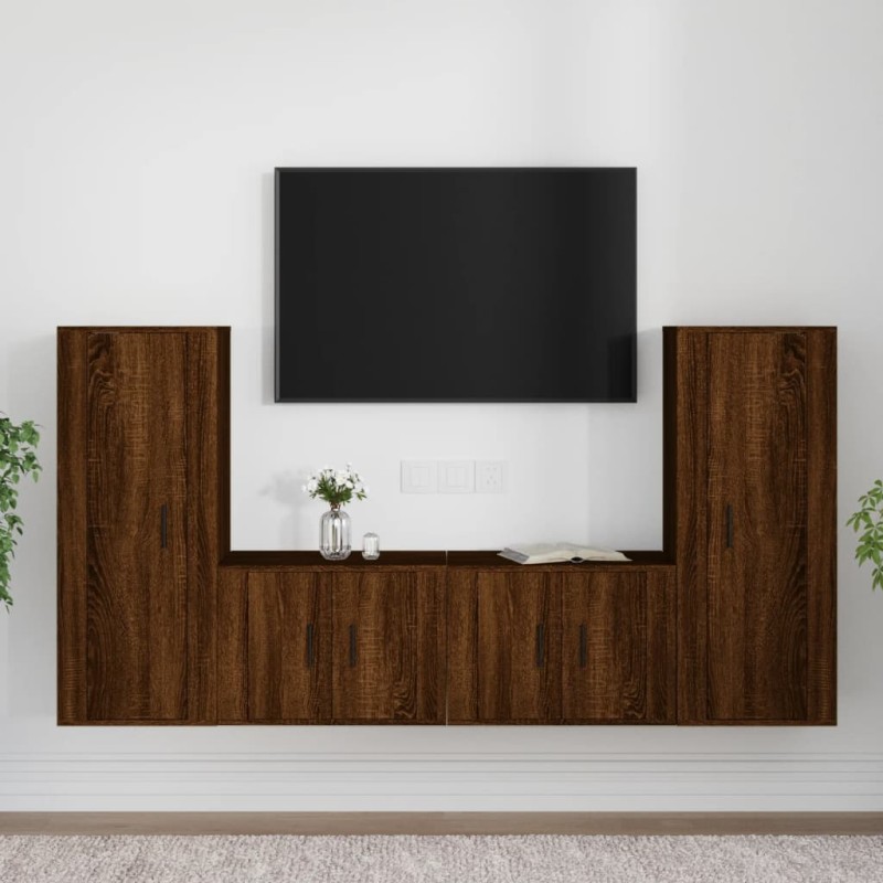 Set Mobili Porta TV 4 pz Rovere Marrone in Legno Multistrato Set Mobili Porta TV 4 pz Rovere Marrone in Legno Multistrato