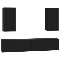 Set Mobili Porta TV 4 pz Nero in Legno Multistrato