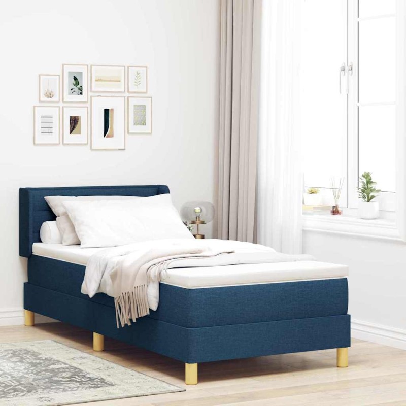 vidaXL Letto a molla con materasso blu – 100 x 200 cm in tessuto