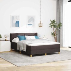 vidaXL Letto a molle Marrone scuro e Bianco 140 x 190 cm Tessuto