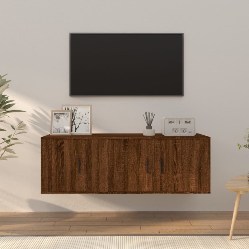 Set Mobili Porta TV 2 pz Rovere Marrone in Legno Multistrato Set Mobili Porta TV 2 pz Rovere Marrone in Legno Multistrato