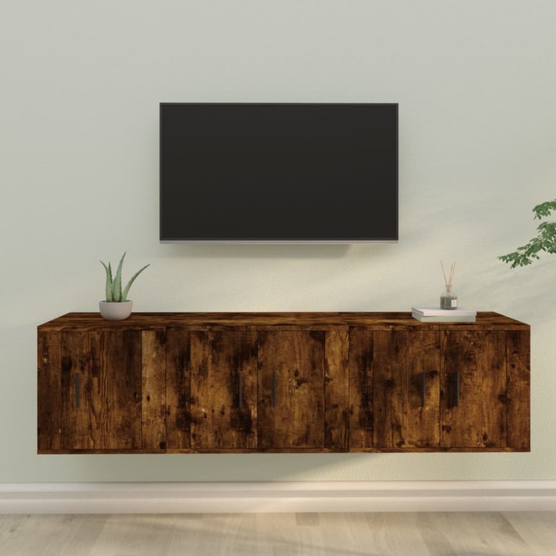 Set Mobili Porta TV 3 pz Rovere Fumo in Legno Multistrato Set Mobili Porta TV 3 pz Rovere Fumo in Legno Multistrato