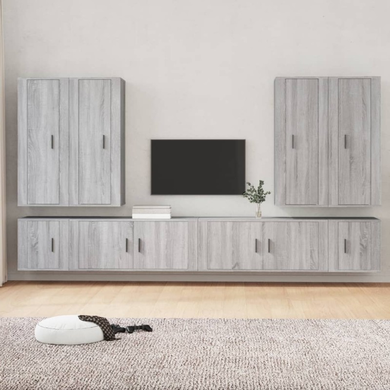 Set Mobili Porta TV 8pz Grigio Sonoma in Legno Multistrato Set Mobili Porta TV 8pz Grigio Sonoma in Legno Multistrato