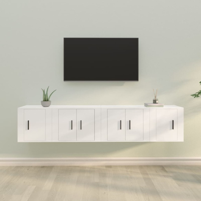 Set di Mobili Porta TV 4 pz Bianco in Legno Multistrato Set di Mobili Porta TV 4 pz Bianco in Legno Multistrato