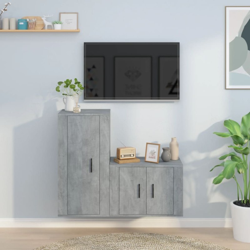 Set di Mobili Porta TV 2 pz Grigio Cemento in Legno Multistrato Set di Mobili Porta TV 2 pz Grigio Cemento in Legno Multistrato