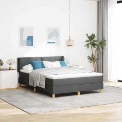 vidaXL Letto con rete a doghe e materasso grigio scuro, 140 x 190 cm, tessuto