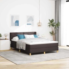 vidaXL Letto a molle Marrone scuro e Bianco 160 x 200 cm Tessuto