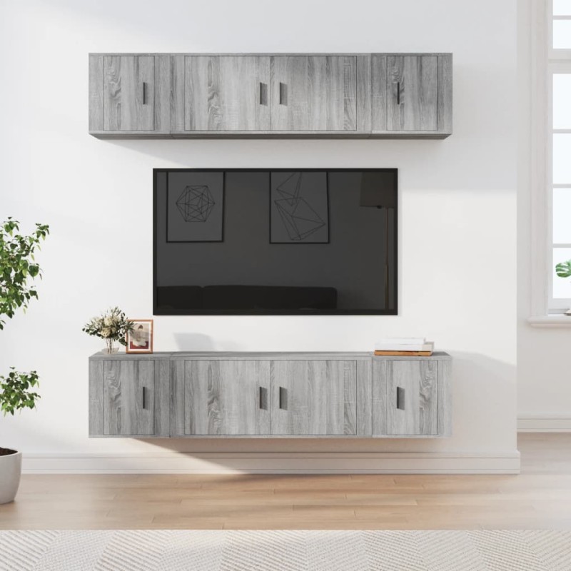 Set di Mobili Porta TV 6 pz Grigio Sonoma in Legno Multistrato Set di Mobili Porta TV 6 pz Grigio Sonoma in Legno Multistrato