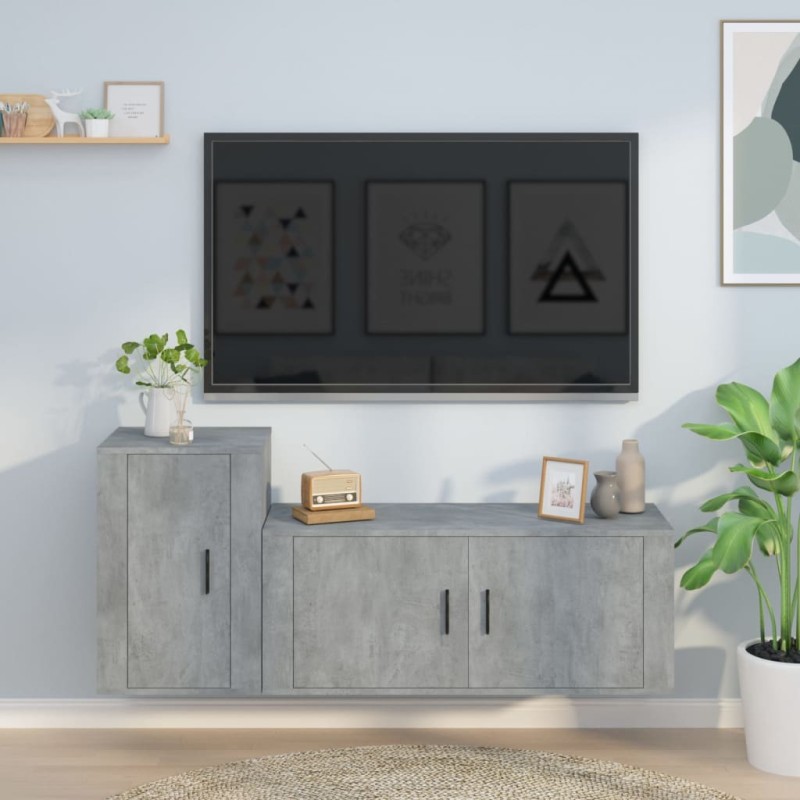 Set di Mobili Porta TV 2 pz Grigio Cemento in Legno Multistrato Set di Mobili Porta TV 2 pz Grigio Cemento in Legno Multistrato