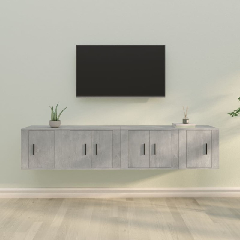 Set di Mobili Porta TV 4 pz Grigio Cemento in Legno Multistrato Set di Mobili Porta TV 4 pz Grigio Cemento in Legno Multistrato