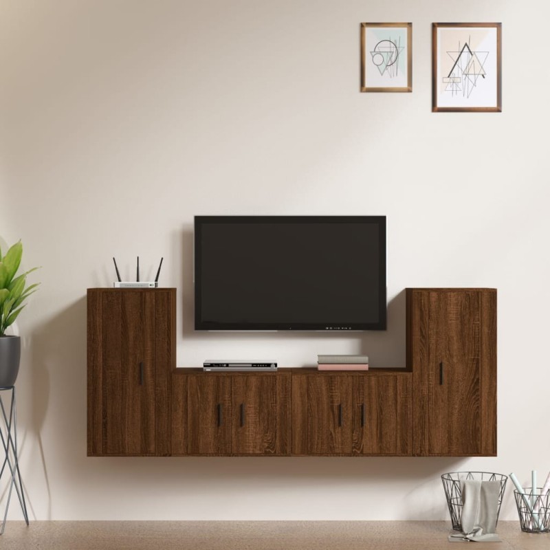 Set Mobili Porta TV 4 pz Rovere Marrone in Legno Multistrato Set Mobili Porta TV 4 pz Rovere Marrone in Legno Multistrato