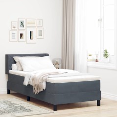 Letto a box spring vidaXL con materasso grigio scuro 90x200 cm in velluto