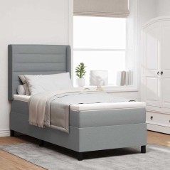 vidaXL Letto a molle con materasso grigio chiaro 90x200 cm in tessuto