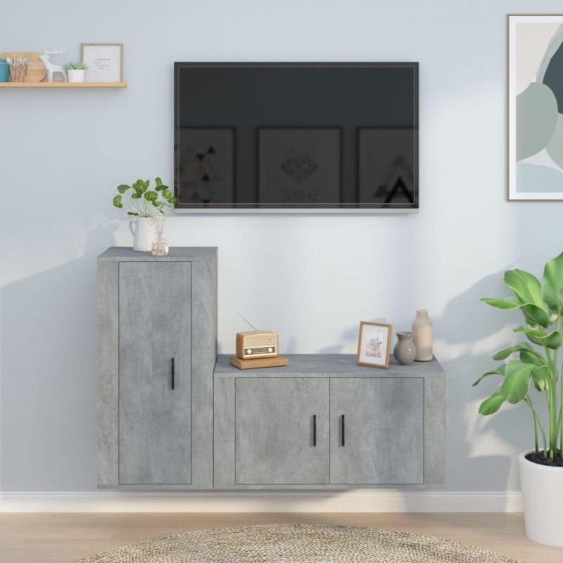 Set di Mobili Porta TV 2 pz Grigio Cemento in Legno Multistrato Set di Mobili Porta TV 2 pz Grigio Cemento in Legno Multistrato