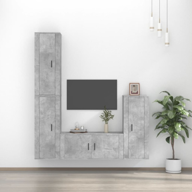 Set di Mobili Porta TV 4 pz Grigio Cemento in Legno Multistrato Set di Mobili Porta TV 4 pz Grigio Cemento in Legno Multistrato