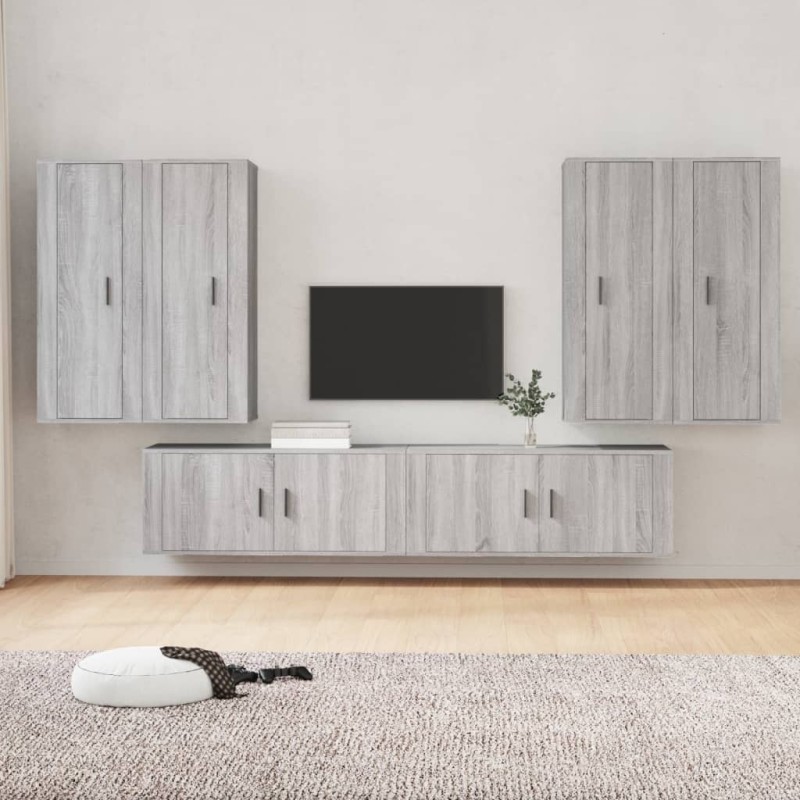 Set di Mobili Porta TV 6 pz Grigio Sonoma in Legno Multistrato Set di Mobili Porta TV 6 pz Grigio Sonoma in Legno Multistrato