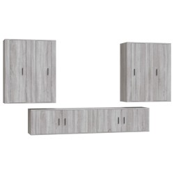 Set di Mobili Porta TV 6 pz Grigio Sonoma in Legno Multistrato