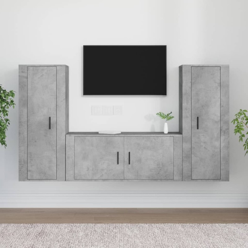 Set di Mobili Porta TV 3 pz Grigio Cemento in Legno Multistrato Set di Mobili Porta TV 3 pz Grigio Cemento in Legno Multistrato