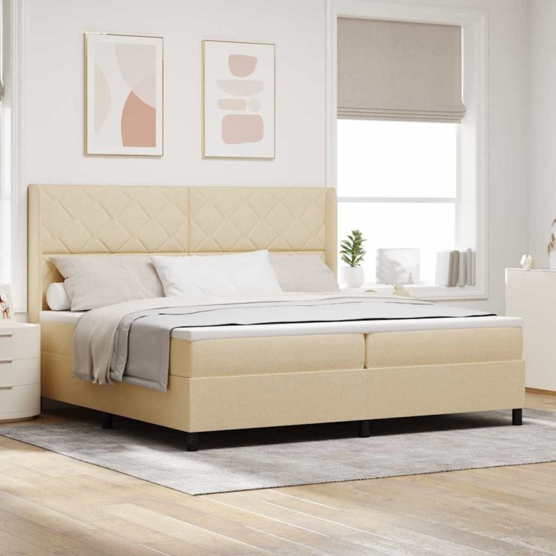 vidaXL Letto con materasso a molle Crema 200x200 cm in tessuto