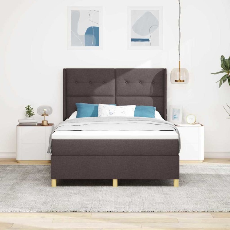 vidaXL Letto con Molle e Materasso - Marrone Scuro - 140x200 cm Tessuto vidaXL Letto con Molle e Materasso - Marrone Scuro - 140x200 cm Tessuto