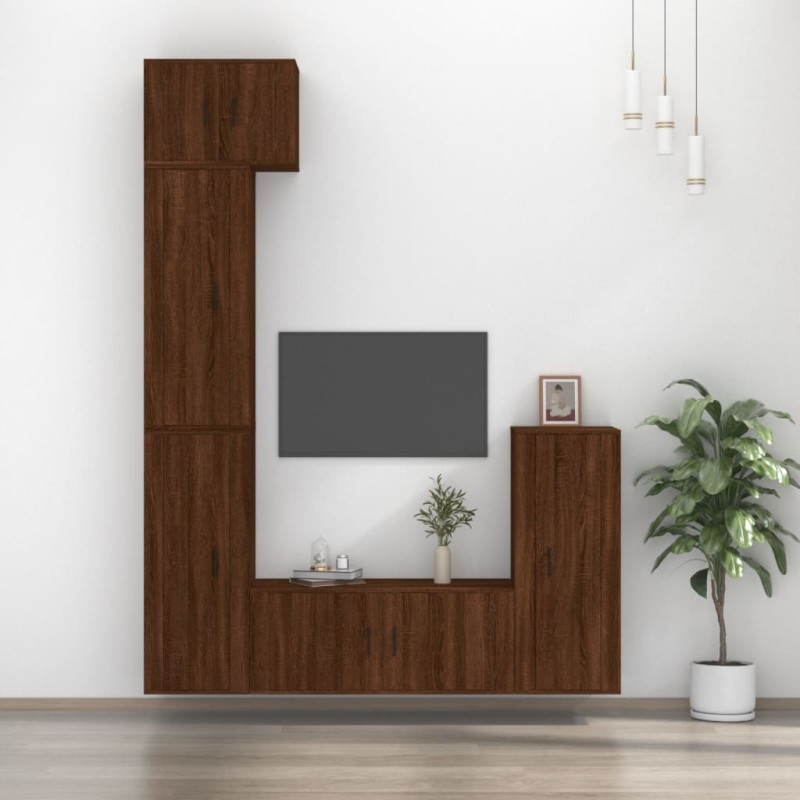 Set Mobili Porta TV 5 pz Rovere Marrone in Legno Multistrato Set Mobili Porta TV 5 pz Rovere Marrone in Legno Multistrato