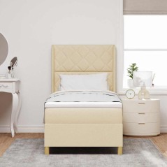 vidaXL Letto con molle e materasso panna - 90x200 cm in tessuto