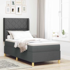 vidaXL Letto con molle e materasso grigio scuro 100x200 cm in tessuto
