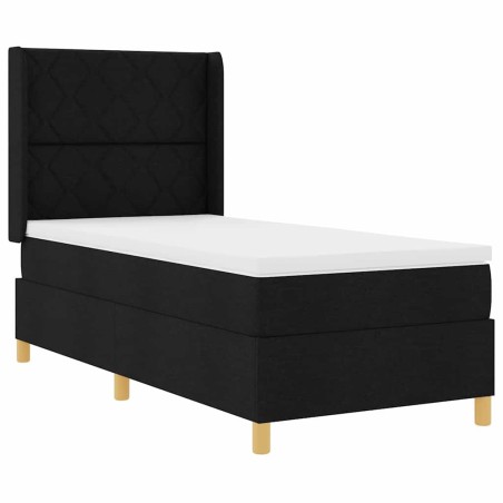 vidaXL Letto a molle con materasso nero 100x200 cm in tessuto