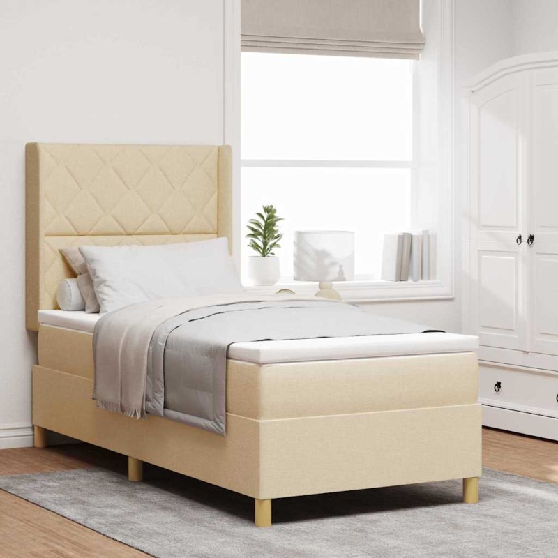vidaXL Letto Box Spring con Materasso Crema 100x200 cm in tessuto vidaXL Letto Box Spring con Materasso Crema 100x200 cm in tessuto