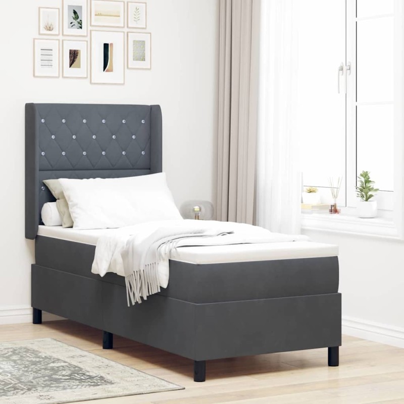 vidaXL Letto a Rete con Materasso Grigio Scuro 80x200 cm in Velluto vidaXL Letto a Rete con Materasso Grigio Scuro 80x200 cm in Velluto