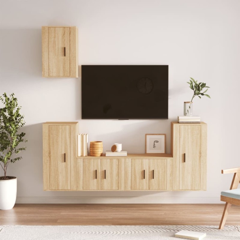 Set di Mobili Porta TV 5 pz Rovere Sonoma in Legno Multistrato Set di Mobili Porta TV 5 pz Rovere Sonoma in Legno Multistrato