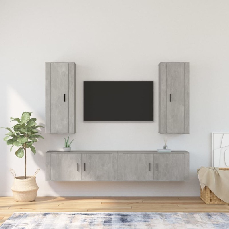 Set di Mobili Porta TV 4 pz Grigio Cemento in Legno Multistrato Set di Mobili Porta TV 4 pz Grigio Cemento in Legno Multistrato