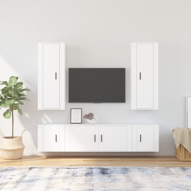 Set di Mobili Porta TV 5 pz Bianco in Legno Multistrato Set di Mobili Porta TV 5 pz Bianco in Legno Multistrato