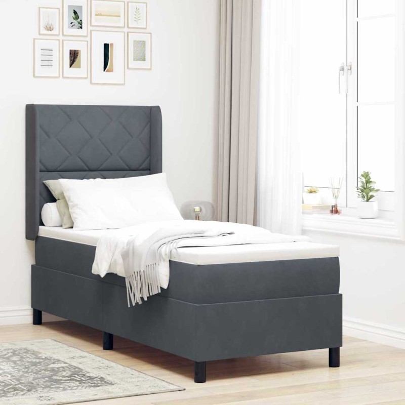 vidaXL Letto con Box Spring e Materasso Grigio Scuro 80x200 cm in Velluto