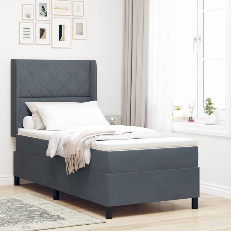 vidaXL Letto Box Spring con Materasso Grigio Scuro 90x190 cm in Velluto vidaXL Letto Box Spring con Materasso Grigio Scuro 90x190 cm in Velluto